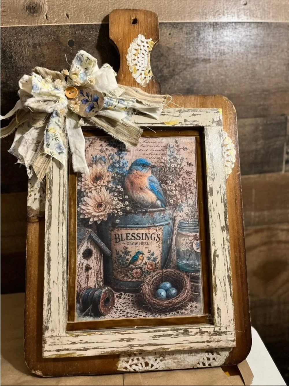 Hand Crafted Blue and Brown‎ Bird Blessings Wall Frame